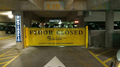 RAMP-BLOCKER Retractable Parking Deck Barrier-Closed